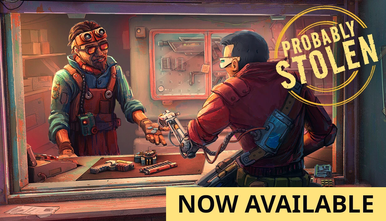 الرسم الترويجي الرسمي للعبة Probably Stolen - Cyberpunk Shopkeeper Sim