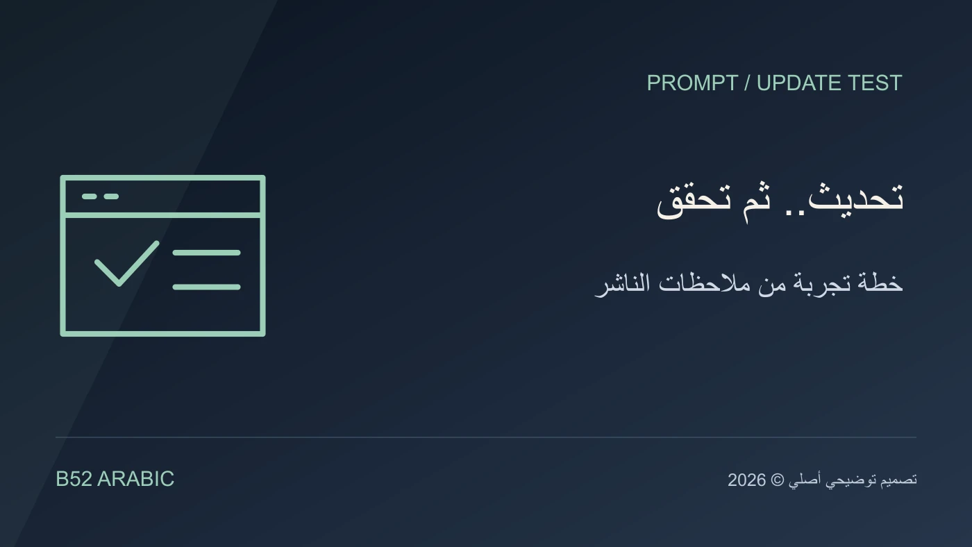 تصميم B52 توضيحي: تحديث.. ثم تحقق — خطة تجربة من ملاحظات الناشر
