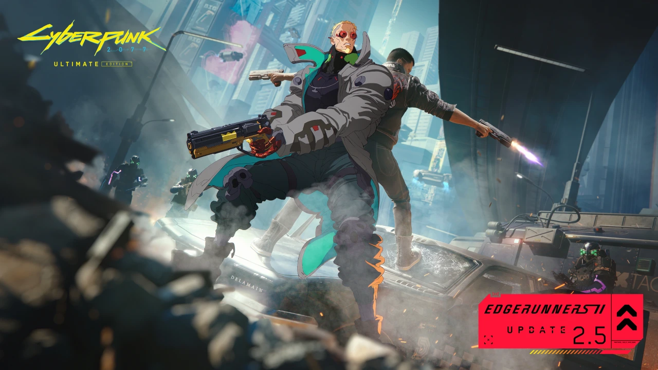 الرسم الرسمي لتحديث Cyberpunk 2077 Edgerunners 2 Update 2.5 مع شخصيات اللعبة وعنوان التحديث